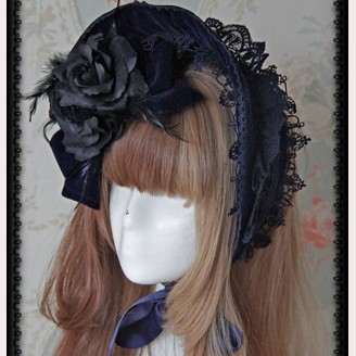 Infanta Dark Blue Classic Lolita Bonnet (IN951)